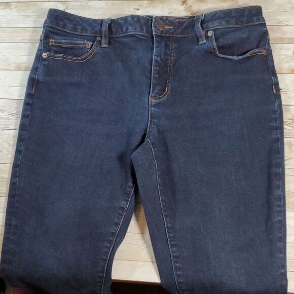 Lands' End Women's Mid Rise Skinny Jeans Blue Deepest Indigo 12‎ Petite 511819 - Picture 3 of 12